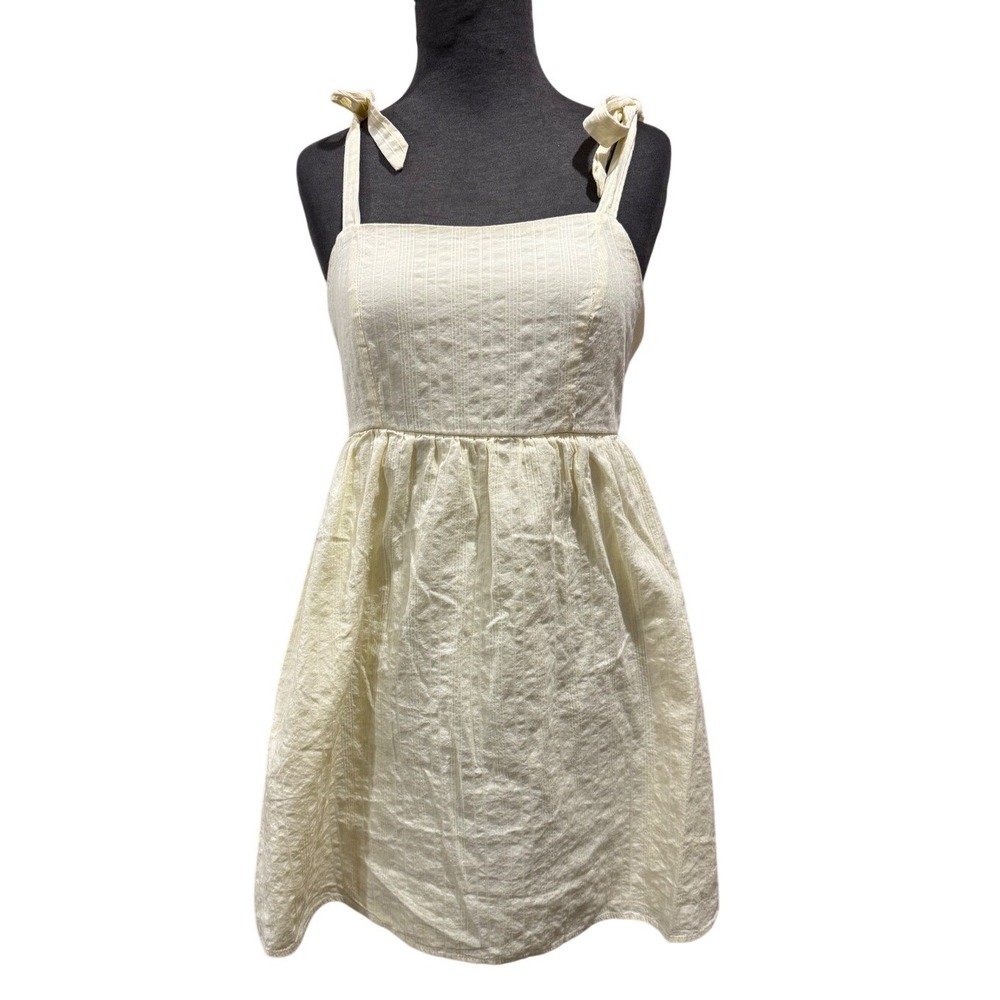 Dee Elly Yellow Tie Shoulder Cotton Mini Dress DYDW6354TS‎ Womens Medium